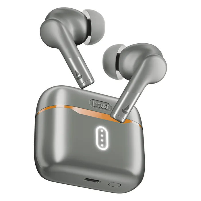 boAt Airdopes 148 Gen 2 true wireless earbuds in Grey, earbuds with the open charging case