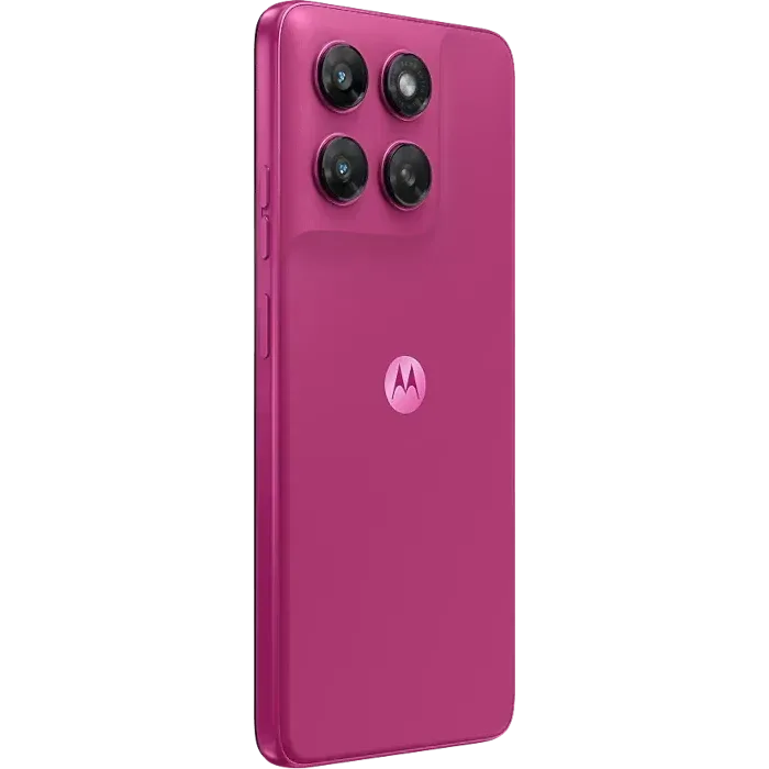 Motorola Moto G77 Power in Pantone Fuchsia Red, angled back view showing the camera module