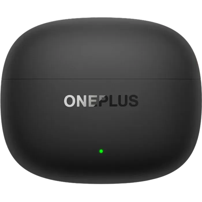 OnePlus Nord Buds 4 Pro true wireless noise cancelling earbuds in Raven Black, closed charging case, front view