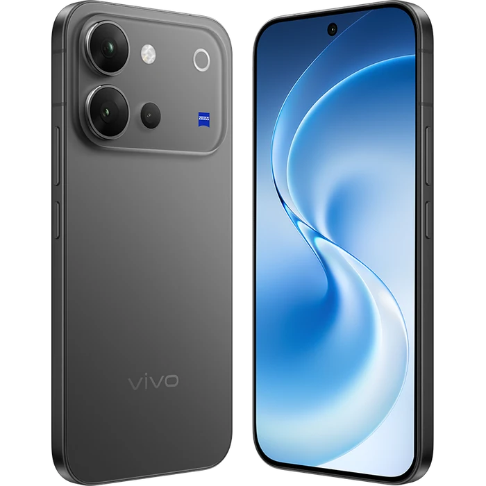 Vivo V80 5G in Stellar Black, angled back and front views