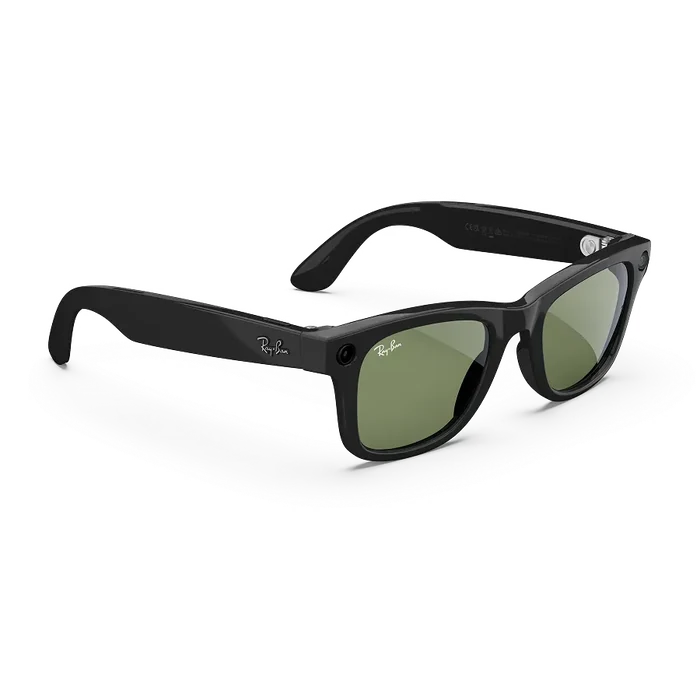 Ray-Ban Meta Wayfarer (Gen 2) in Shiny Black with G-15 Green lenses, right quarter view from above