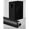 boAt Aavante Lyric 2.1 channel soundbar in Premium Black, close-up of the soundbar and wired subwoofer