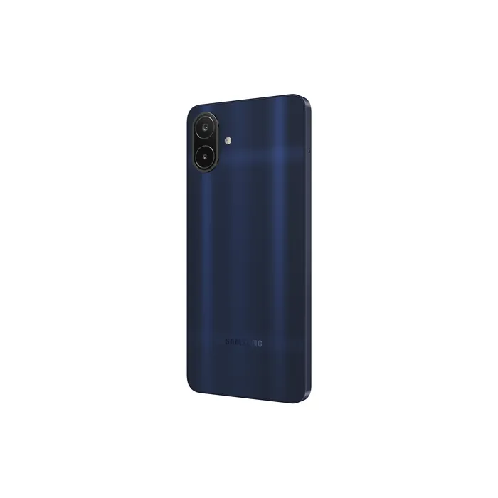 Samsung Galaxy A08 4G in Dark Blue, angled back view from the other side
