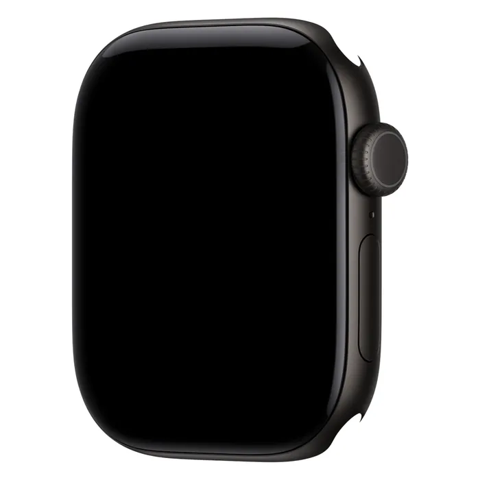 Apple Watch Series 12 42mm Black Aluminium case on its own, showing the Digital Crown and side button