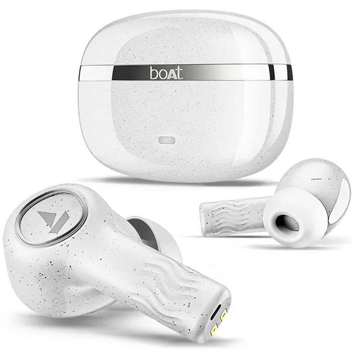 boAt Nirvana Iris true wireless earbuds in Quartz White, earbuds with the charging case