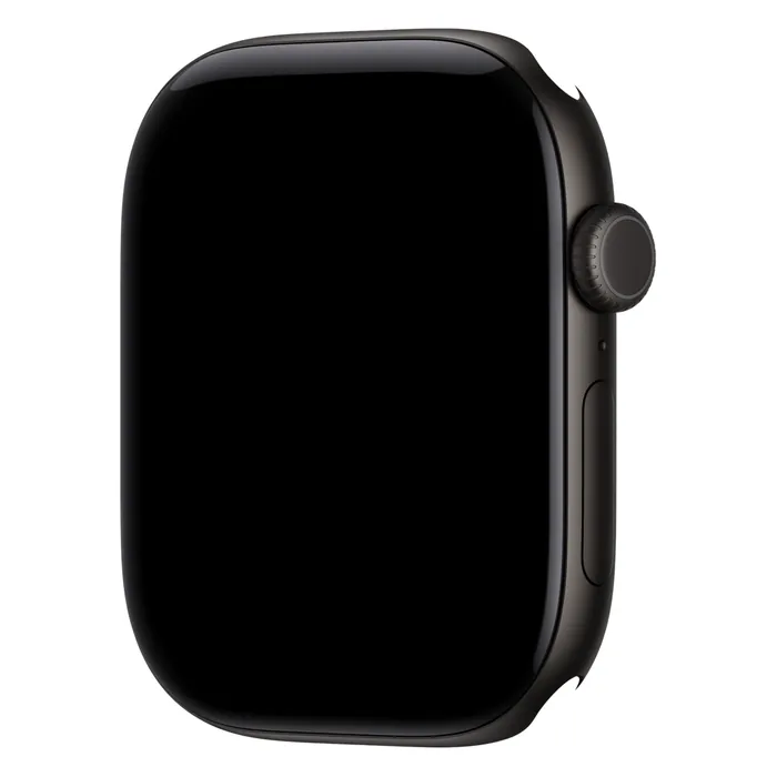 Apple Watch Series 12 46mm Black Aluminium case on its own, showing the Digital Crown and side button