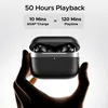 boAt Airdopes 111v2 true wireless earbuds in Classic Black, open charging case held in a hand, 50 hours playback and ASAP Charge
