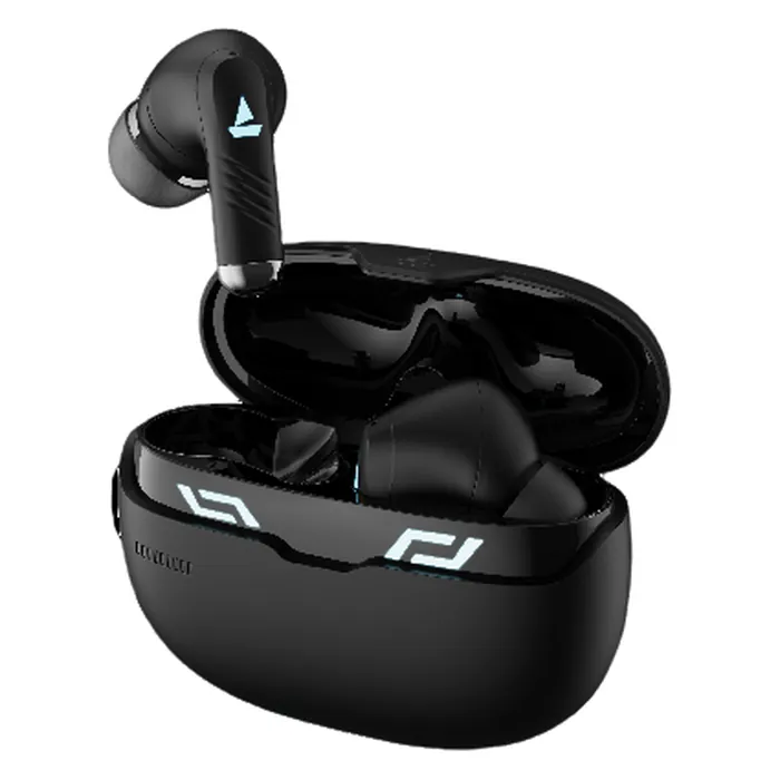 boAt Immortal 101 true wireless gaming earbuds in Black Sabre, earbuds with the open charging case