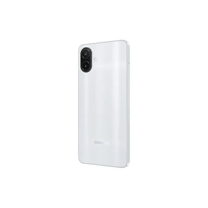 Samsung Galaxy A08 4G in Silver, angled back view from the other side