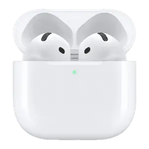 Apple AirPods 4 with Active Noise Cancellation in their open charging case