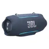 JBL Xtreme 5 portable Bluetooth speaker in Blue, angled front view with the edge lighting on