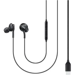 Samsung AKG Tuned IC100 Type-C Wired Earphones - Black, earbuds close up with the AKG logo