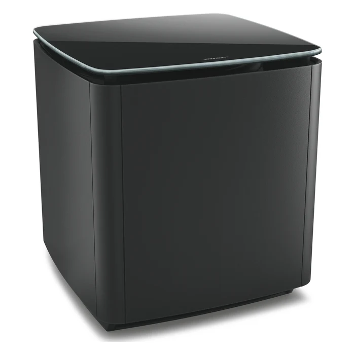 Bose Bass Module 700 wireless subwoofer in Black, angled front view with the glass top