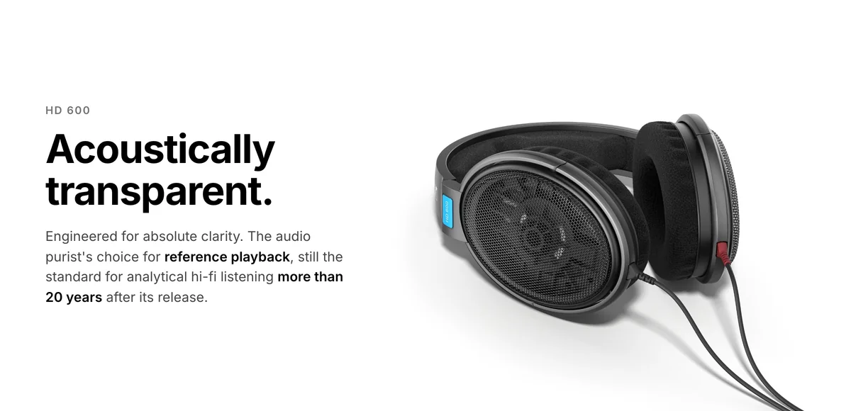 Sennheiser HD 600 open-back headphones, acoustically transparent and engineered for absolute clarity