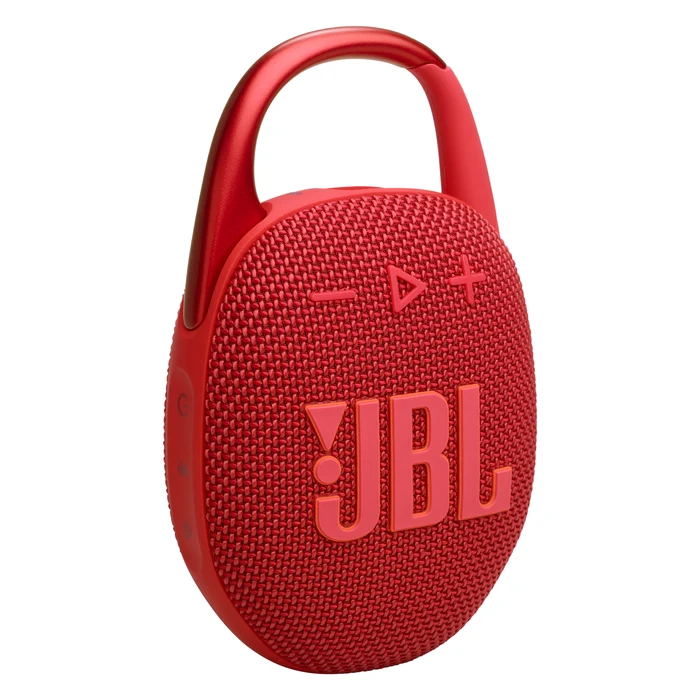 JBL Clip 5 portable Bluetooth speaker in Red, front view