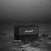 Marshall Emberton portable Bluetooth speaker in Black, in a puddle in the rain