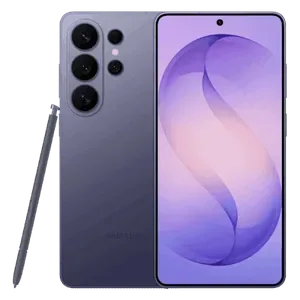 Samsung Galaxy S26 Ultra in Cobalt Violet, front and back views with the S Pen