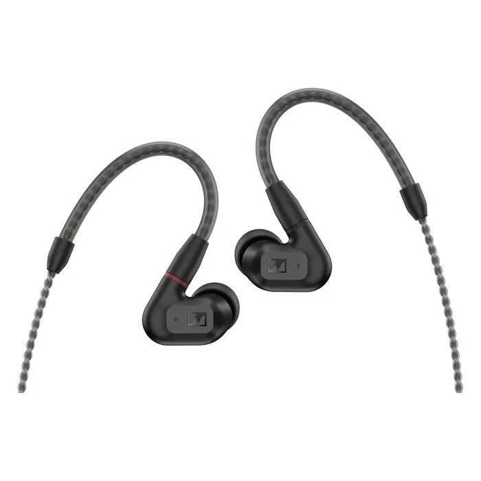 Sennheiser IE 200 wired in-ear monitors, Black, pair with ear hooks, front view
