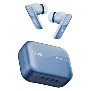 boAt Airdopes 800 true wireless earbuds in Interstellar Blue, earbuds above the charging case with the Dolby Audio logo