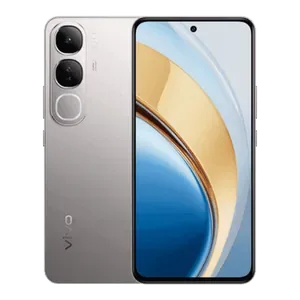 Vivo Y300 5G in Titanium Silver, back and front views side by side, showing the camera module with Aura Light and the vivo Y300 5G screen