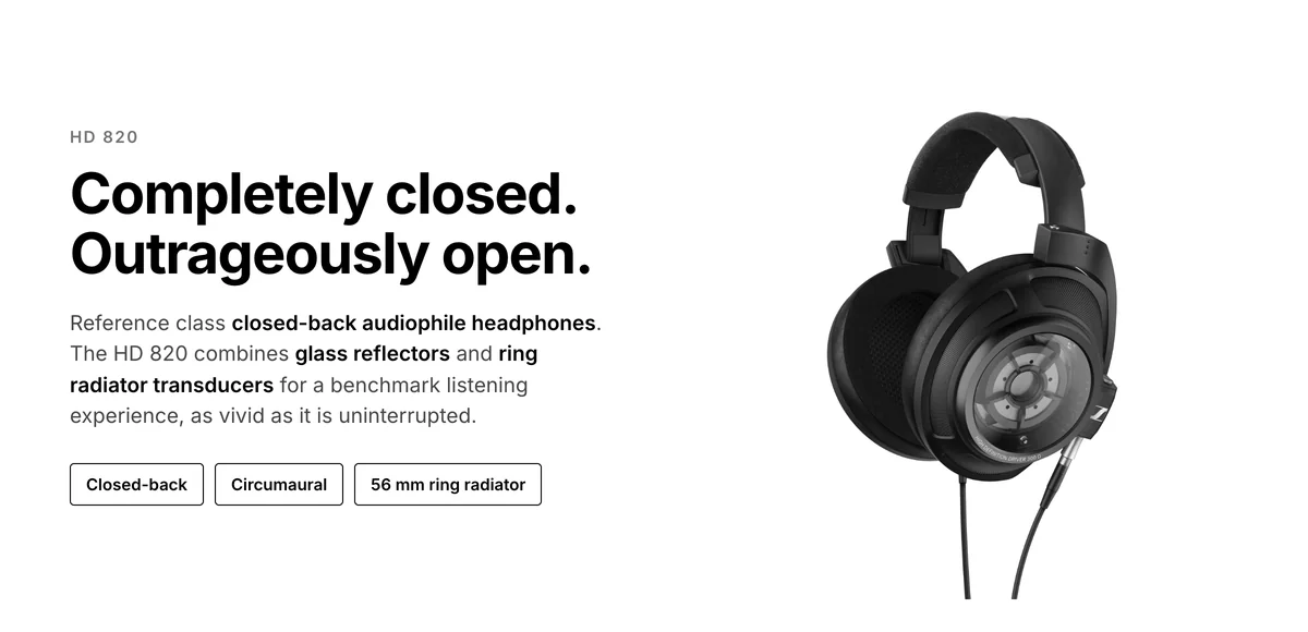 Sennheiser HD 820 closed-back audiophile headphones with glass reflectors and ring radiator transducers