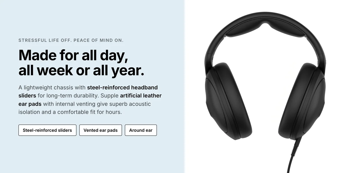 Sennheiser HD 620S front view, steel-reinforced headband sliders and vented artificial leather ear pads