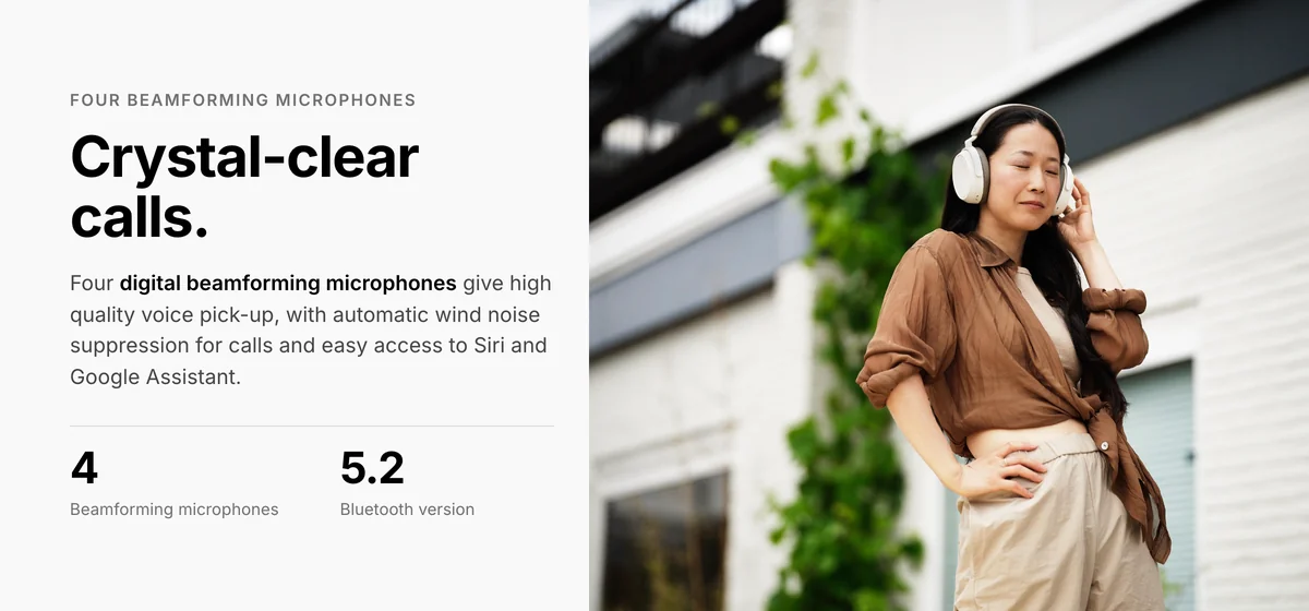 Sennheiser Momentum 4 Wireless crystal-clear calls with four digital beamforming microphones and wind noise suppression