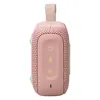 JBL Go 4 portable Bluetooth speaker in Pink, side panel with Power, Bluetooth and Auracast buttons