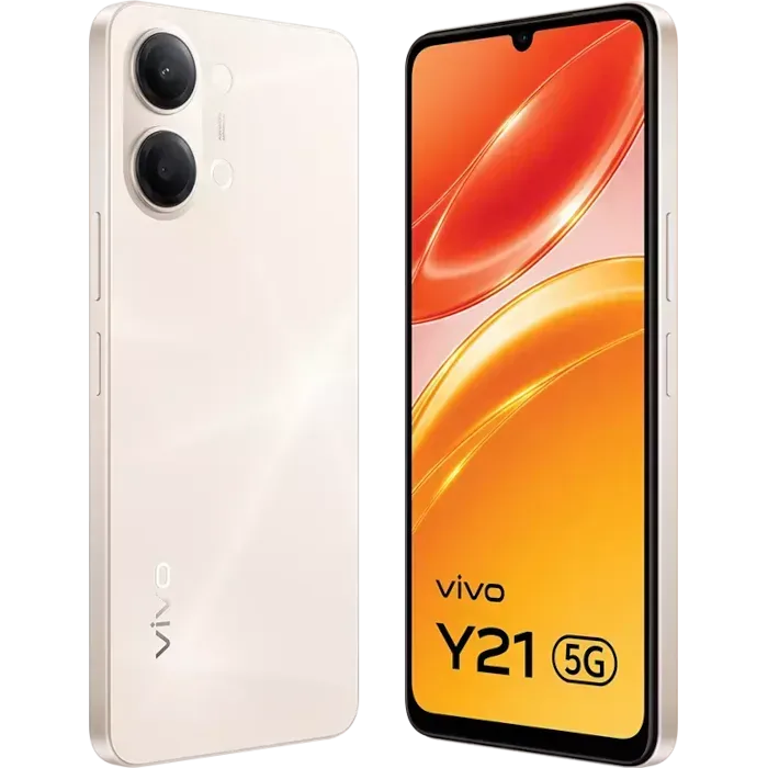 vivo Y21 5G in Straw Gold, angled front and back views