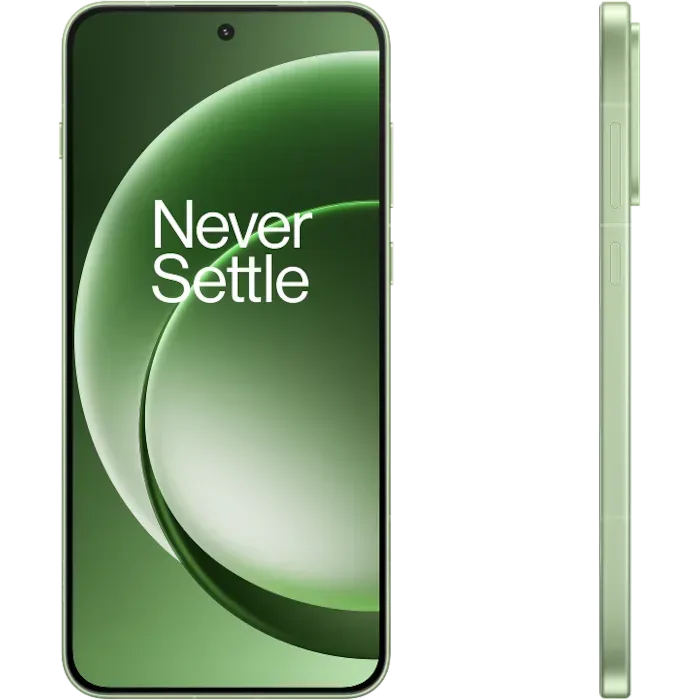 OnePlus 15R in Mint Breeze, front and side views