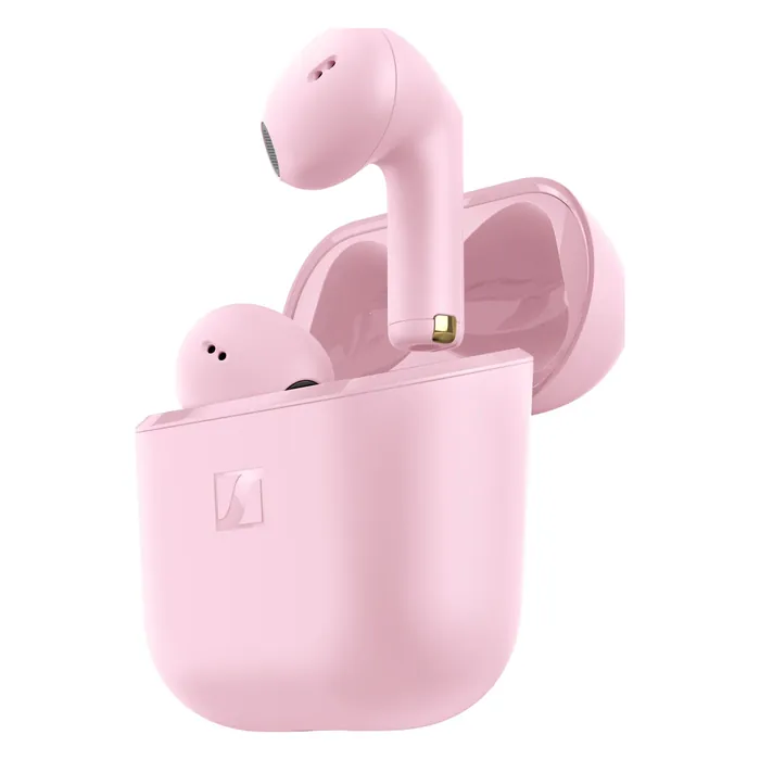 Sennheiser Accentum Open true wireless open-fit earbuds in Sakura, earbuds in the open charging case