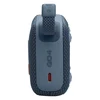 JBL Go 4 portable Bluetooth speaker in Blue, side view with USB-C charging port