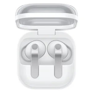 Samsung Galaxy Buds 4 Pro noise cancelling earbuds in White, earbuds in the open charging case