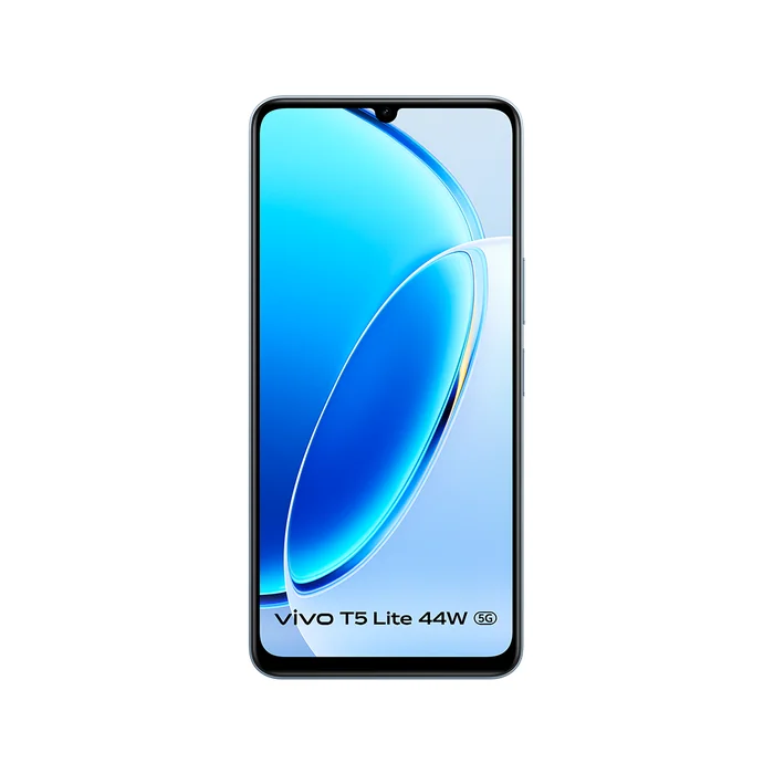 Vivo T5 Lite 5G in Wave Blue, front view of the 6.74-inch screen
