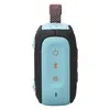 JBL Go 4 portable Bluetooth speaker in Black and Orange, side panel with Power, Bluetooth and Auracast buttons