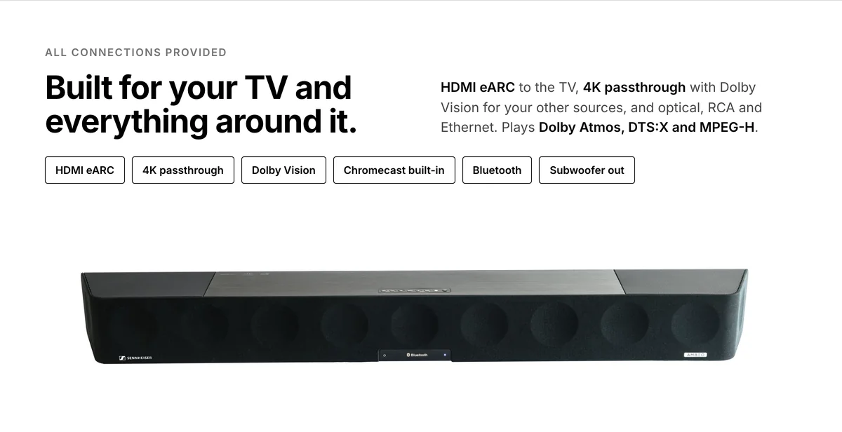 Sennheiser Ambeo Soundbar Max with HDMI eARC, 4K passthrough, Dolby Vision and Chromecast built-in