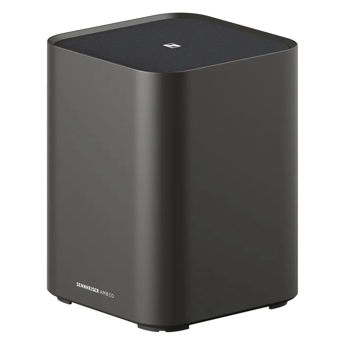 Sennheiser Ambeo Sub 350W wireless subwoofer in Black, angled front view