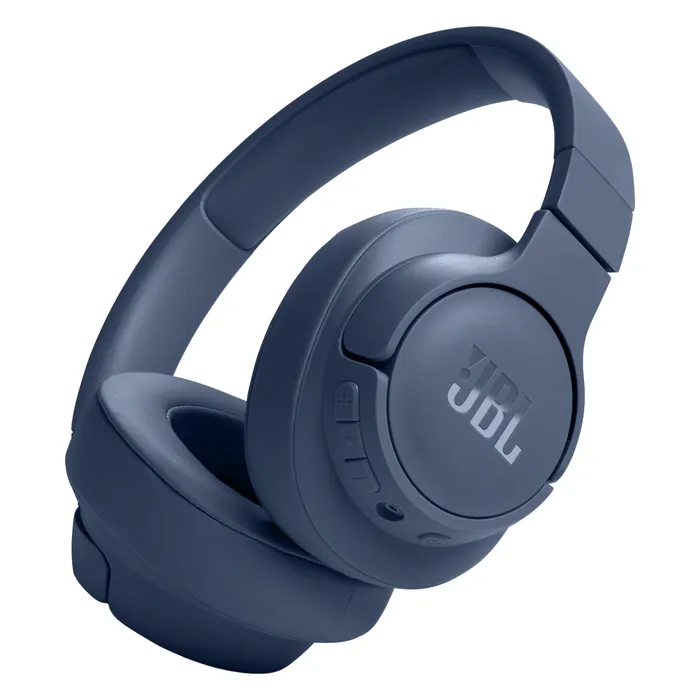 JBL Tune 720BT wireless over-ear headphones in Blue, angled view of the headphones