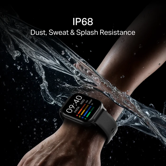 boAt Storm Infinity Plus in Active Black, IP68 dust, sweat and splash resistance feature graphic