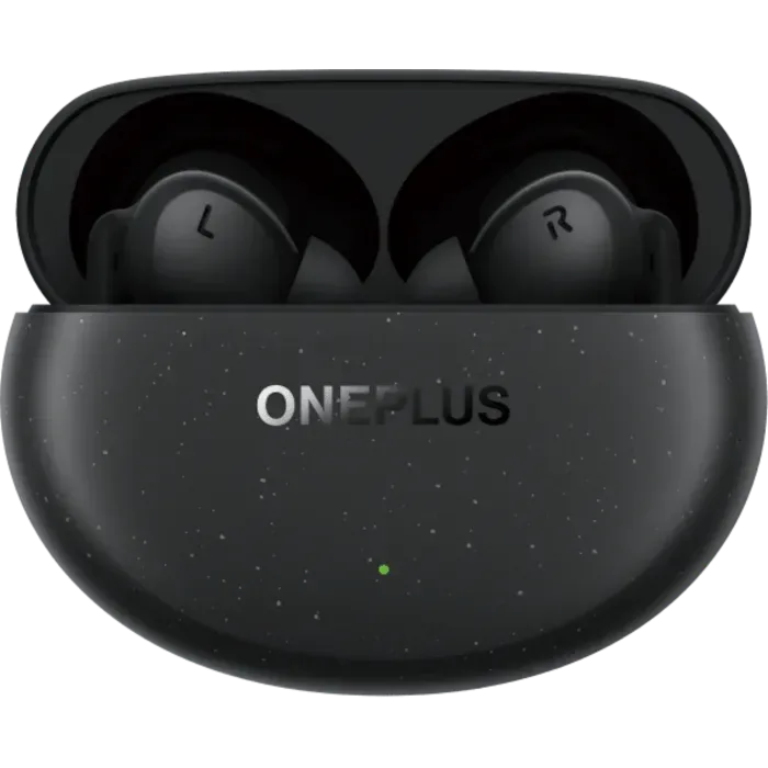 OnePlus Nord Buds 3 Pro true wireless noise cancelling earbuds in Starry Black, open charging case with both earbuds, top view