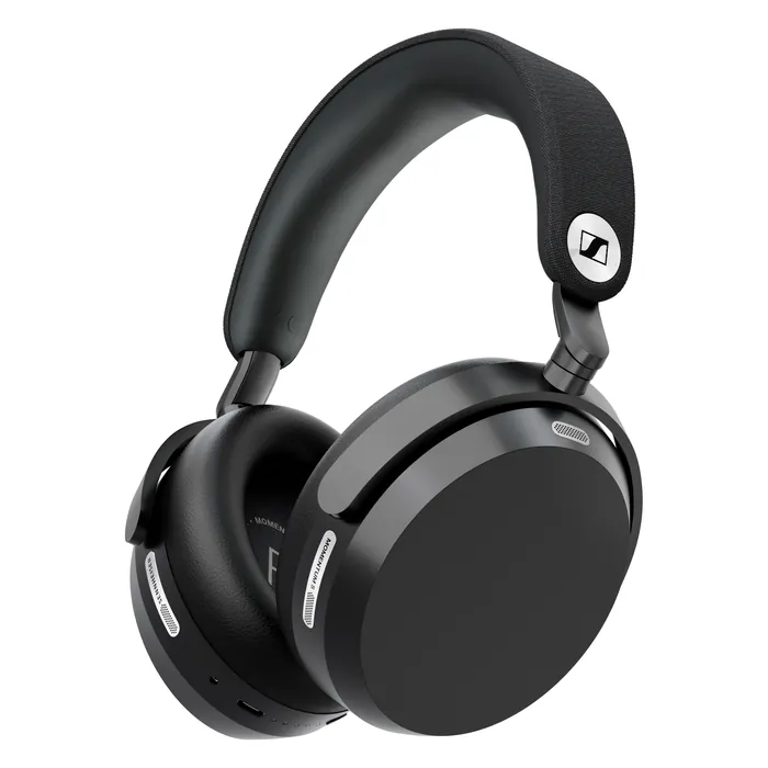 Sennheiser Momentum 5 Wireless noise cancelling headphones in Black, angled front view
