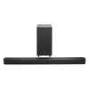 JBL Bar 2.1 Essential soundbar with wireless subwoofer in Black, front view of the soundbar and subwoofer