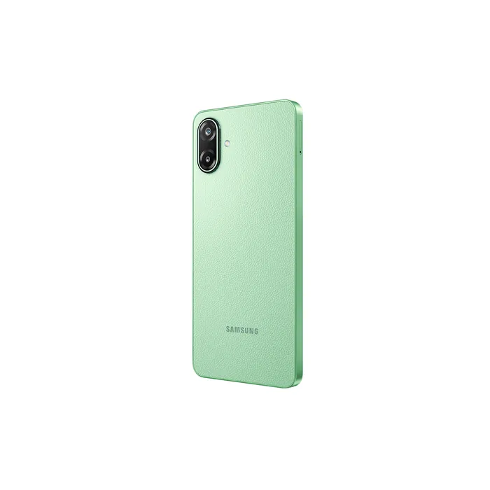 Samsung Galaxy F70e 5G in Limelight Green, angled back view from the other side