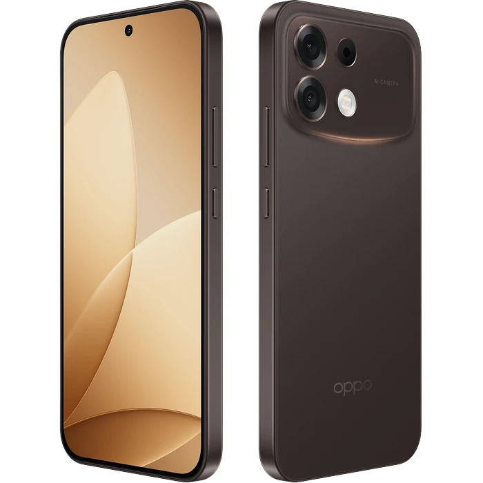 OPPO F35 Pro 5G in Twilight Brown, front and back views at an angle