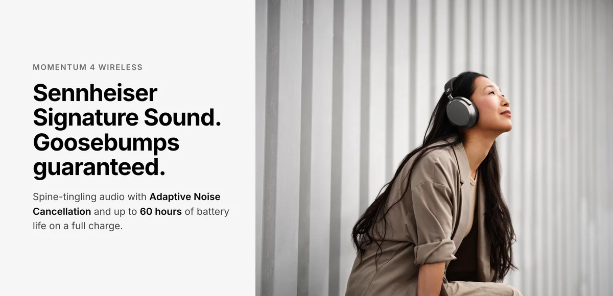 Sennheiser Momentum 4 Wireless headphones, Sennheiser Signature Sound with adaptive ANC and up to 60 hours of battery