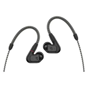 Sennheiser IE 200 wired in-ear monitors, Black, pair with ear hooks, front view