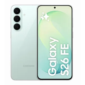 Samsung Galaxy S26 FE in Pistachio, back and front views