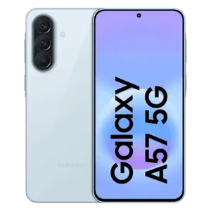 Samsung Galaxy A57 5G in Awesome Icyblue, back and front views