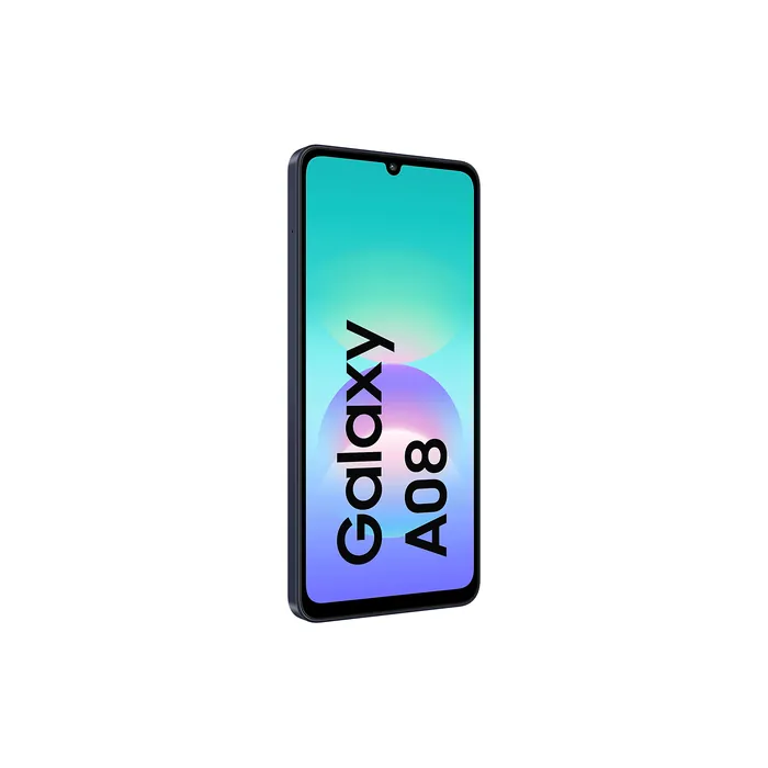 Samsung Galaxy A08 4G in Dark Blue, angled front view from the other side