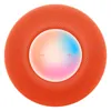 Apple HomePod mini smart speaker in Orange, top view of the backlit touch surface